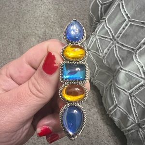 Krush Kandy boutique sterling silver  blue and orange stone crawler ring